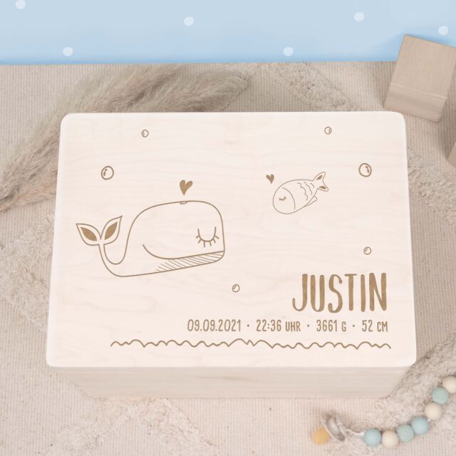Memory box "whale and fish" personalized for...
