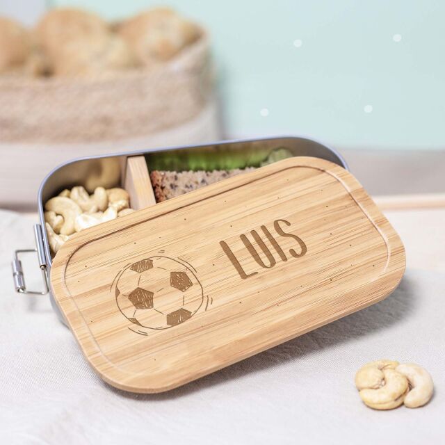 Lunchbox & Trinkflasche Bambusdeckel Set "Fußball"