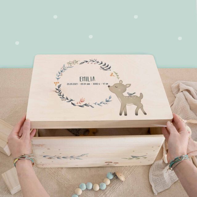 Memory box &quot;Fawn&quot; watercolor personalized for child &amp; baby