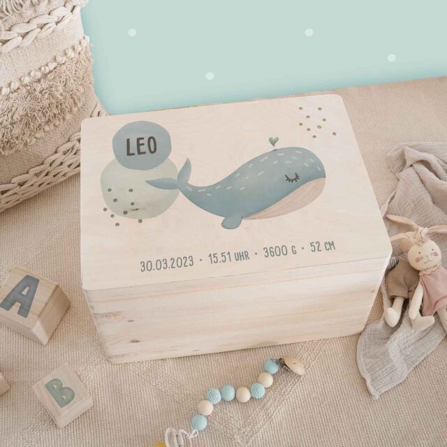 Memory box &quot;whale&quot; watercolor personalized for child &amp; baby