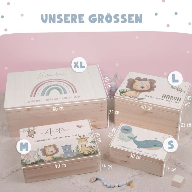 Erinnerungsbox "Regenbogen" Aquarell personalisiert für Kind & Baby Rosa