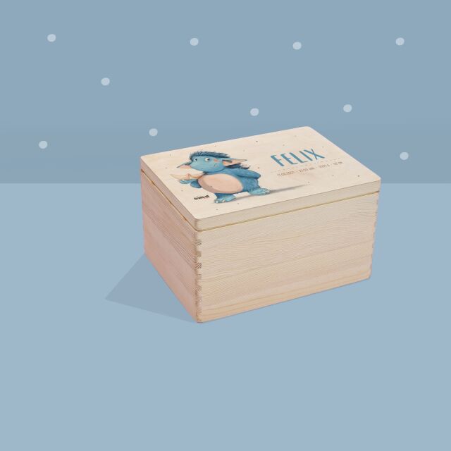 Erinnerungsbox "Der Grolltroll - freundlich" Aquarell personalisiert für Kind & Baby