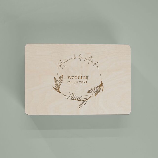 Memory box wood personalized "Carlson - wedding leaf wreath"