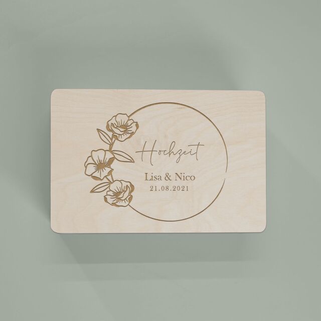 Erinnerungsbox aus Holz personalisiert "Hochzeit Blumen im Kreis"