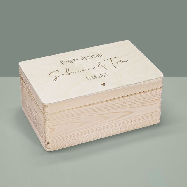 Erinnerungsbox aus Holz personalisiert "Hochzeit Herz"