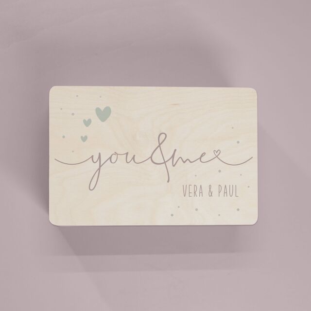 Memory box wooden "You & me" personalized watercolor