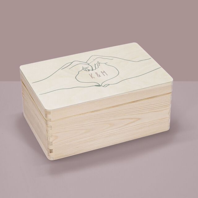 Memory box wooden "heart hands" personalized watercolor
