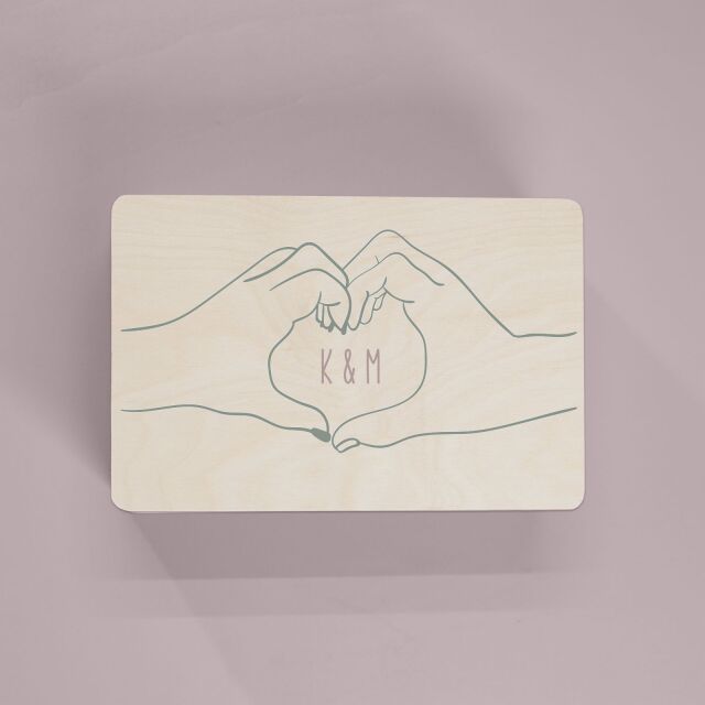 Erinnerungsbox aus Holz "Herzhände" personalisiert Aquarell