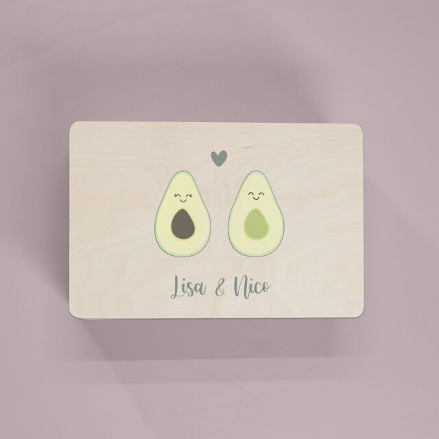Erinnerungsbox aus Holz "Avocado love" personalisiert Aquarell