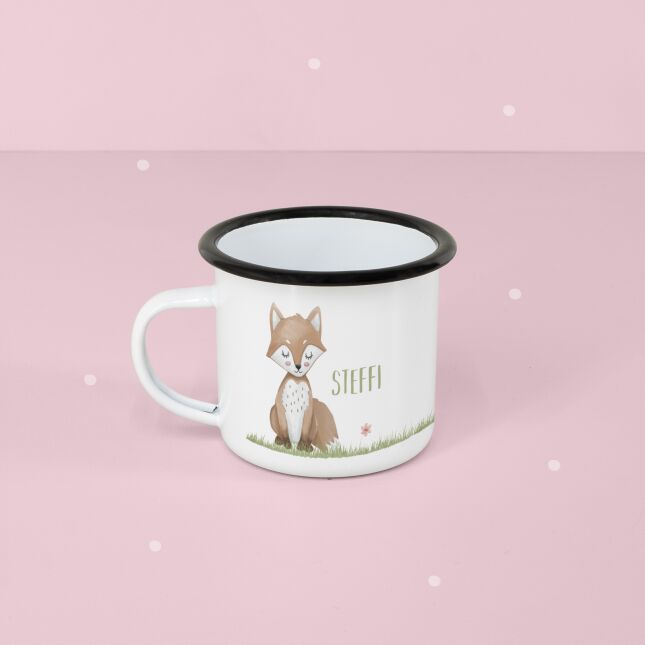 Personalized enamel cup "fox" for children drinking cup with name