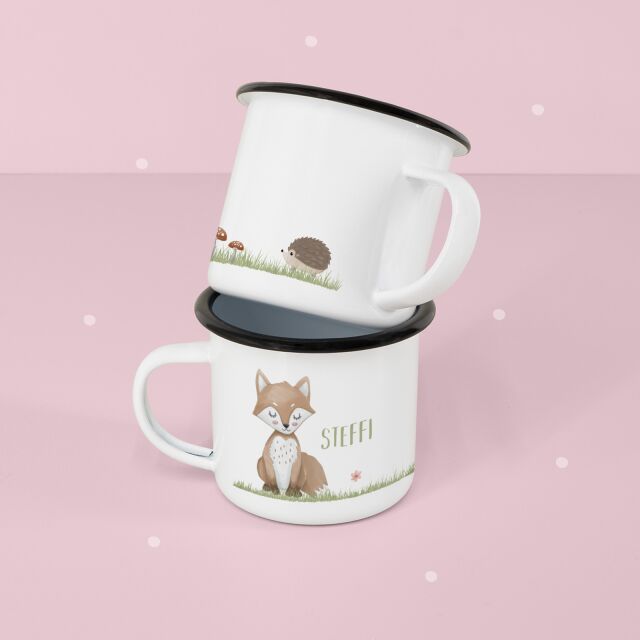 Personalized enamel cup &quot;fox&quot; for children drinking cup with name