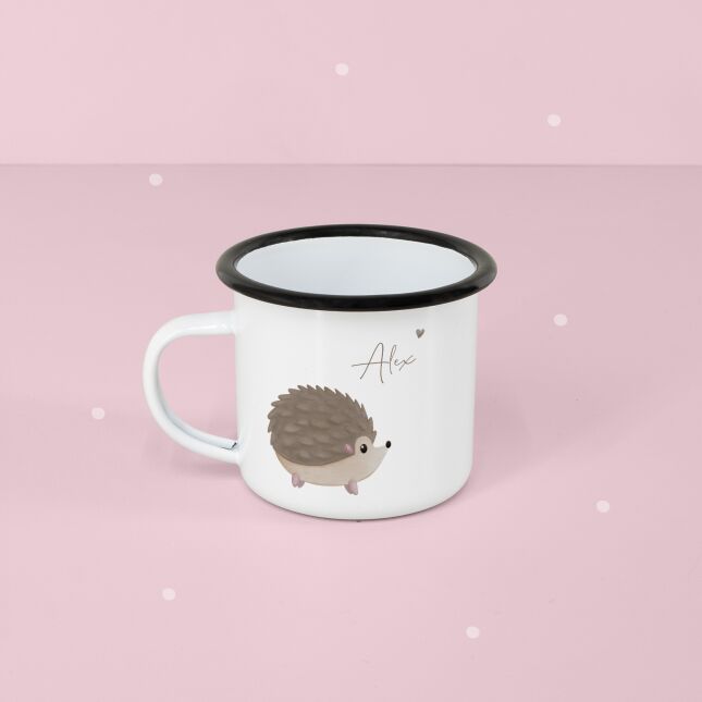 Personalized enamel cup "Hedgehog" for children mug with name