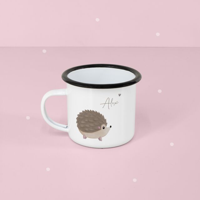 Personalized enamel cup &quot;Hedgehog&quot; for children mug with name