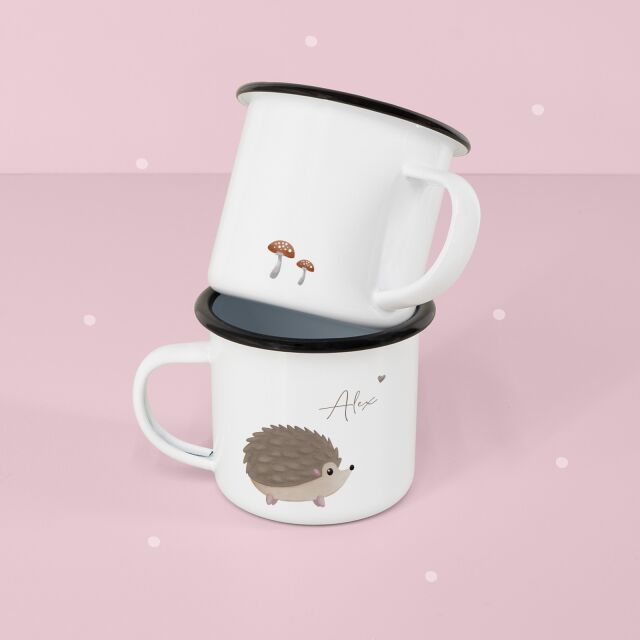 Personalized enamel cup &quot;Hedgehog&quot; for children mug with name