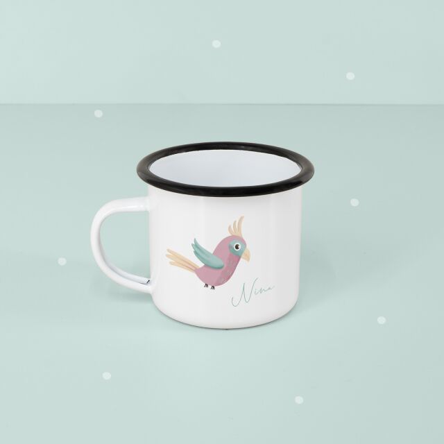 Personalized enamel cup &quot;Parrot&quot; for children mug with name