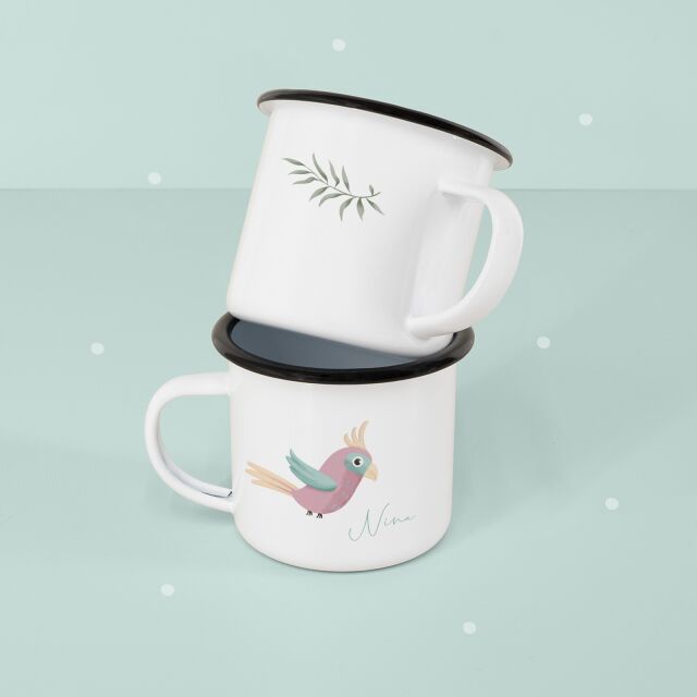 Personalized enamel cup &quot;Parrot&quot; for children mug with name