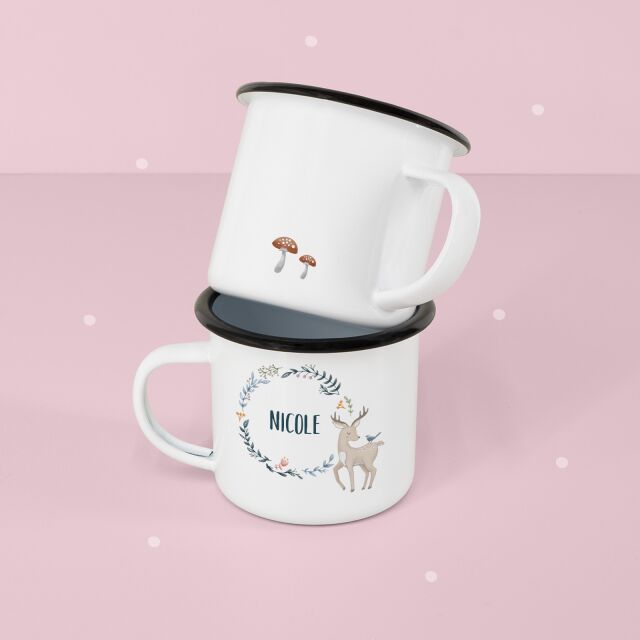 Personalized enamel cup "fawn" for children mug with name