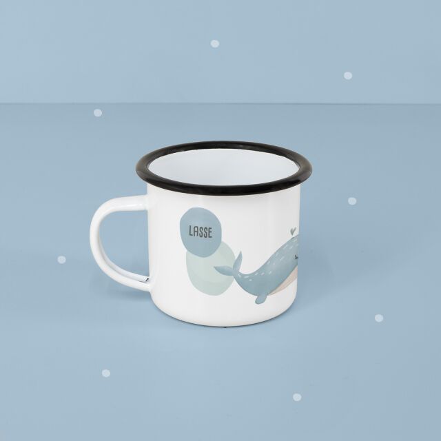 Personalized enamel cup &quot;whale&quot; for children mug with name