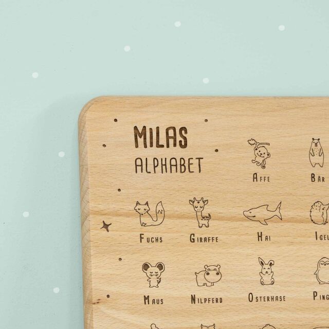 Breakfast board &quot;Alphabet&quot; beech wood personalised with your desired name