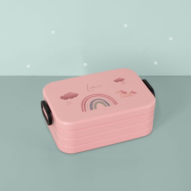 Mepal Lunchbox "Regenbogen rosa" Nordic pink Bento Einsatz + Gabel