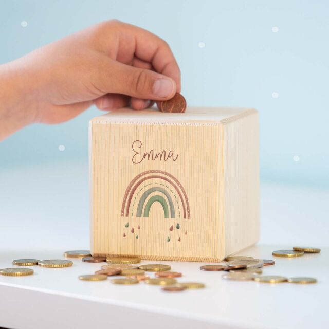 Money box cube "rainbow" pink