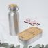 Lunchbox & Trinkflasche Bambusdeckel Set "Bär" mit Trennwand groß: 500ml Volumen 750ml