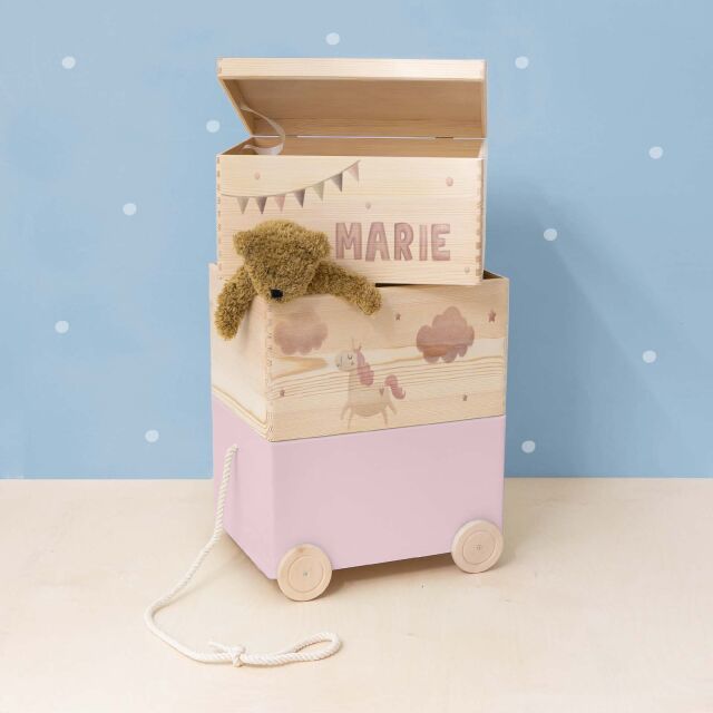 Toy box &quot;Bear&quot; personalized for child set of 3 stackable