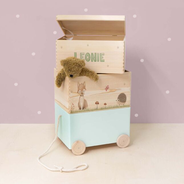 Toy box "Bear" personalized for child set of 3 stackable