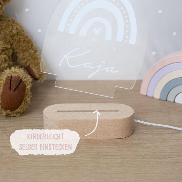 LED Kinder Nachtlicht Personalisiert Bär-Motiv aus Acrylglas mit USB-Anschluss