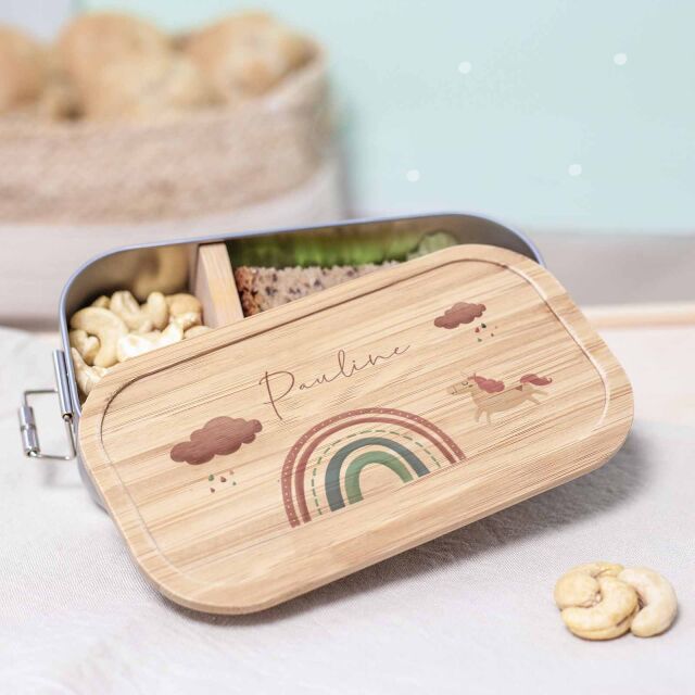 Lunchbox "Lion" personalized for children Metal box with bamboo lid 750 ml yes