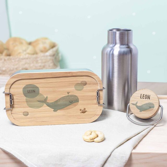 Lunch box & water bottle "Bear" personalized gift set for kids