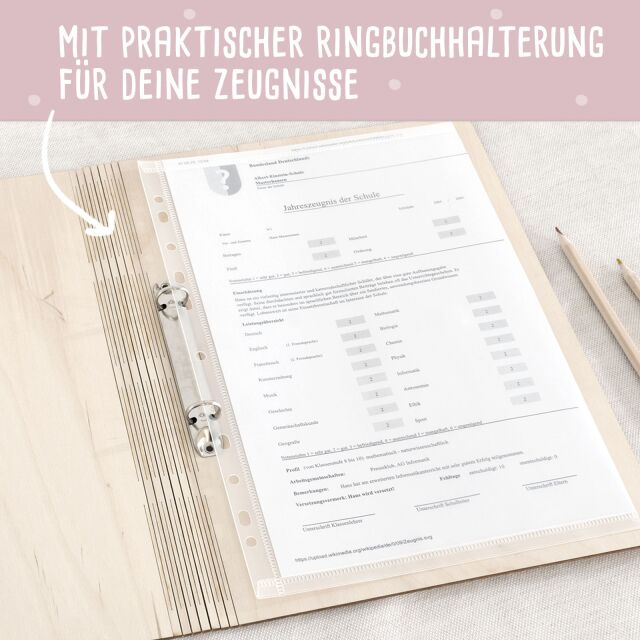 Zeugnismappe Holz Ringbuch "Blumenkranz"