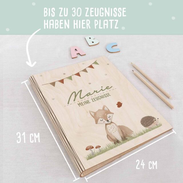 Zeugnismappe Holz Ringbuch "Fuchs"