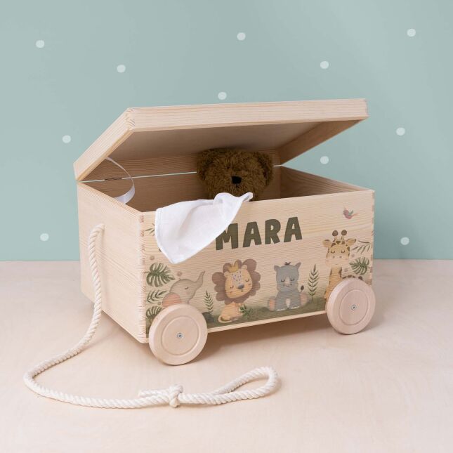 Toy box "Animal world" personalized for child with wheels