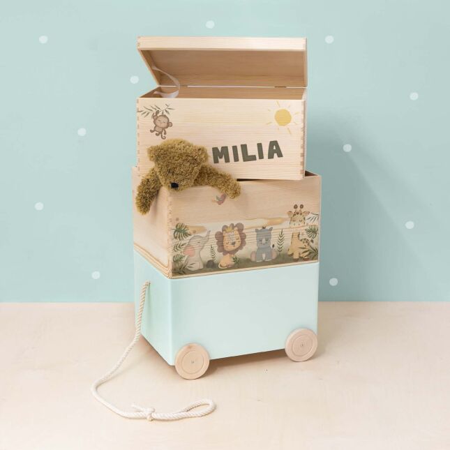 Toy box "Bear" personalized for child set of 3 stackable