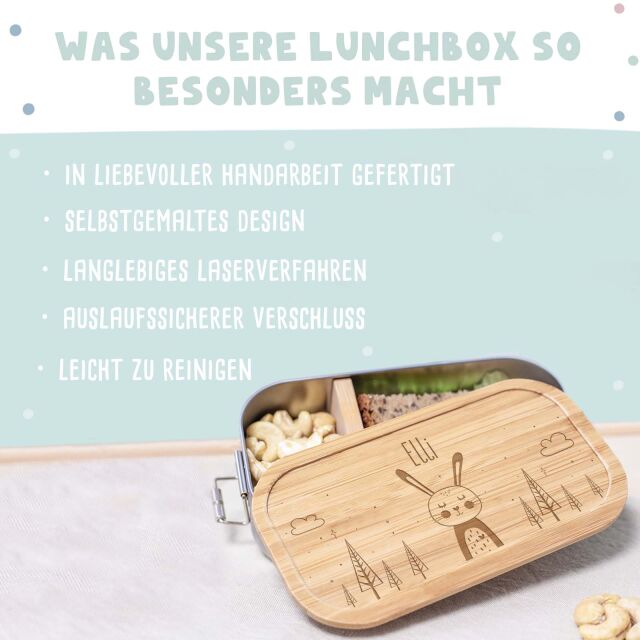 Personalisierte Lunchbox "Hase" 750 ml mit Trennwand ohne Trinkflasche