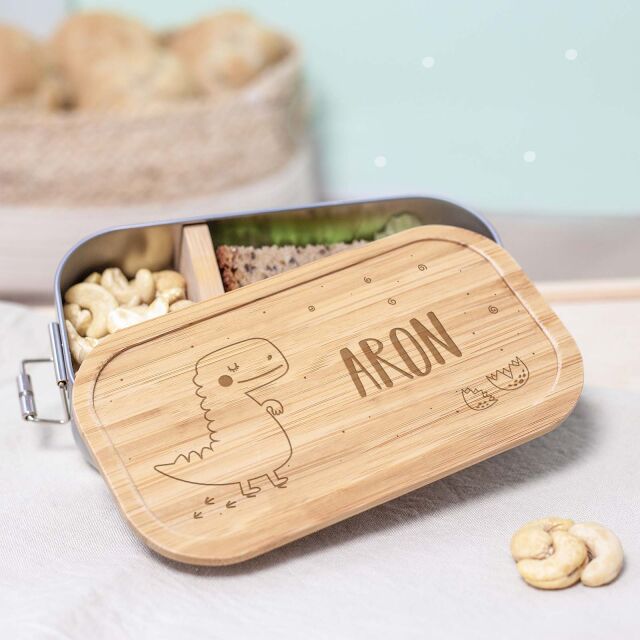 Lunch box "Dino" personalized for children lunch box metal box with bamboo lid 750ml 750 ml