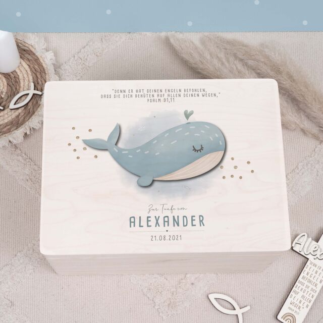 Memory box "whale" watercolor personalized for...