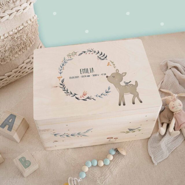 Memory box "Fawn" watercolor personalized for child & baby  yes