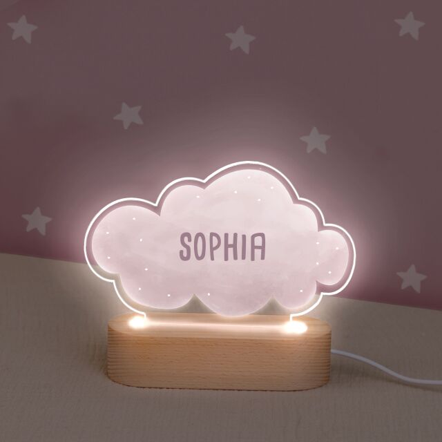 Buntes LED Kinder Nachtlicht Personalisiert Wolken-Form aus Acrylglas mit USB-Anschluss mit USB-Netzteil