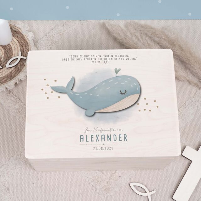 Memory box "whale" watercolor personalized for...